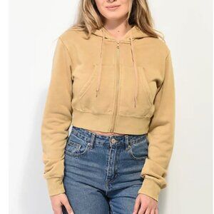 Zine Kya Brown Crop Zip Hoodie